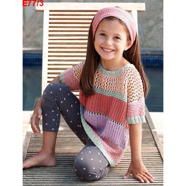 Modèle à tricoter gratuit Pull fille Laine Katia coton Missouri